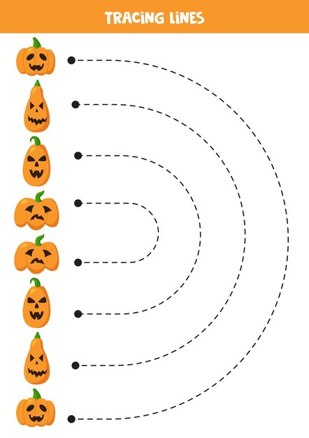 Vector tracing lines for kids cartoon cute halloween pumpkins