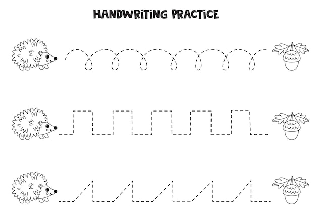 Tracing lines for kids Cartoon cute hedgehog