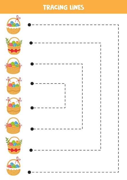 Tracing lines for kids cartoon Easter baskets