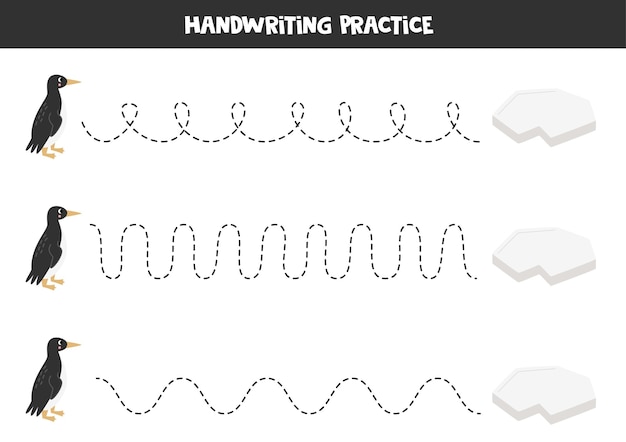 Tracing lines for kids Cartoon guillemot and ice berg