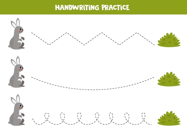 Tracing lines for kids Cartoon hare and bush