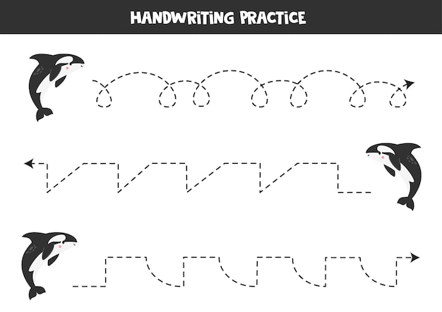 Tracing lines for kids Cartoon killer whale or orca