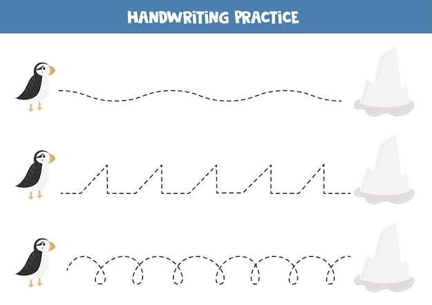 Tracing lines for kids Cartoon puffin and ice berg