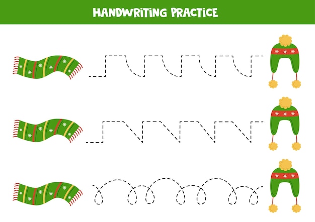 Tracing lines for kids Christmas scarf and hat Writing practice