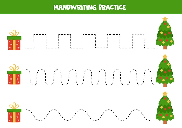 Tracing lines for kids Christmas tree and gift box Writing practice