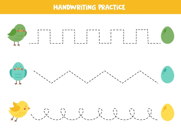 Tracing lines for kids Cute birds and eggs Writing practice