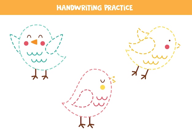 Tracing lines for kids Cute birds Writing practice