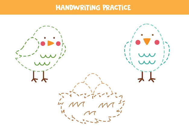 Tracing lines for kids Cute birds Writing practice