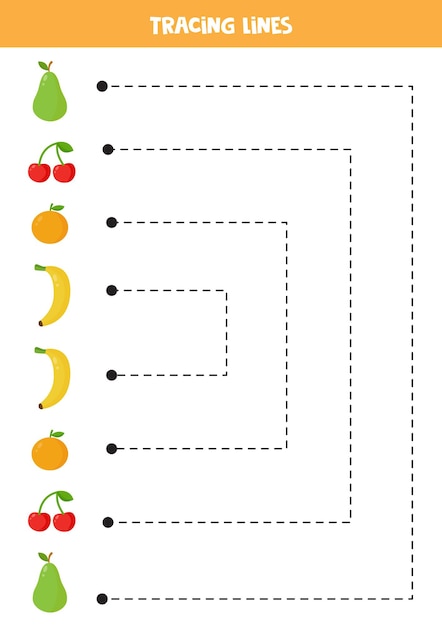 Tracing lines for kids Cute cartoon fruits Writing practice