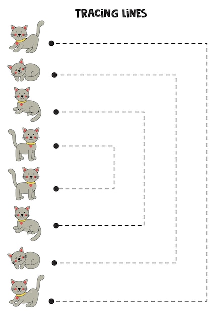 Tracing lines for kids Cute cats Writing practice