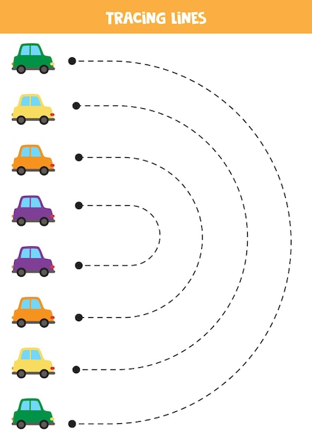 Tracing lines for kids Cute colorful cars Writing practice