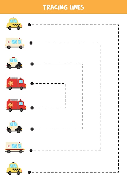 Tracing lines for kids Cute colorful cars Writing practice