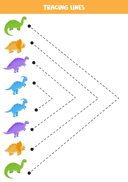 Tracing lines for kids Cute colorful dinosaurs Writing practice