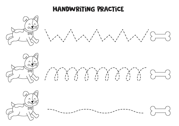 Tracing lines for kids Cute dog and bone Writing practice