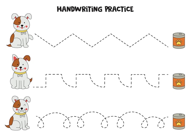 Tracing lines for kids Cute dog and food Writing practice