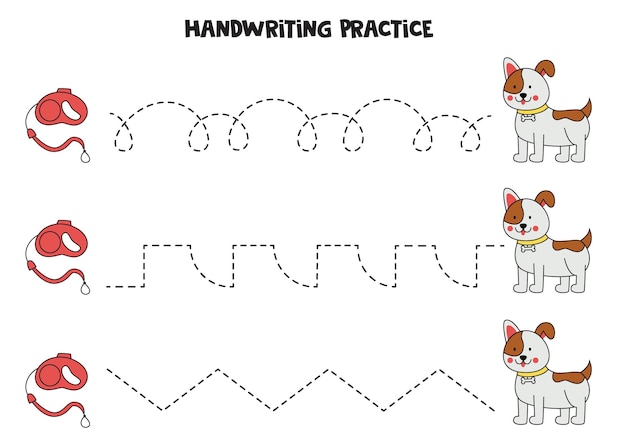 Tracing lines for kids Cute dog and leash Writing practice