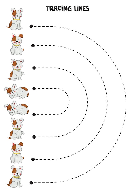 Tracing lines for kids Cute dogs Writing practice