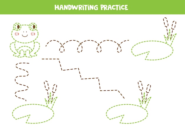 Tracing lines for kids Cute frog and water lily Writing practice