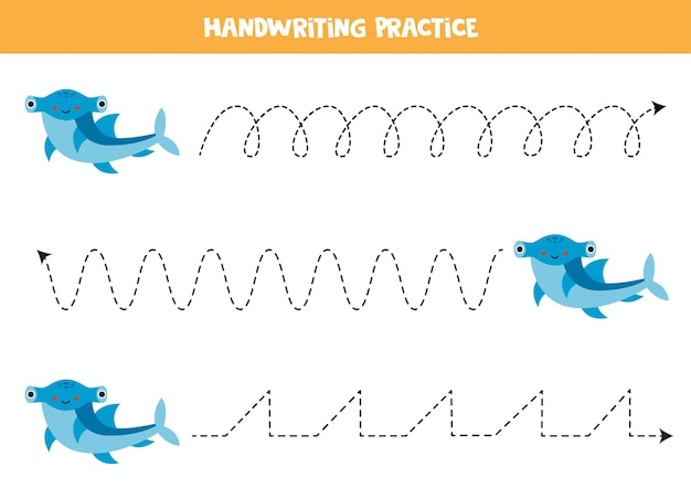 Tracing lines for kids Cute hammerhead shark