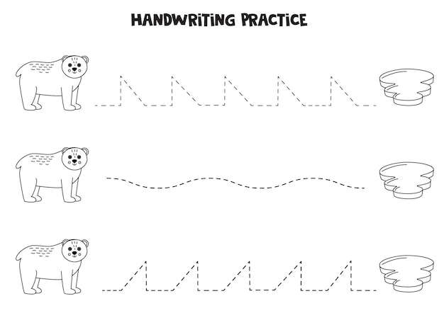 Tracing lines for kids Cute polar bear and ice berg Writing practice