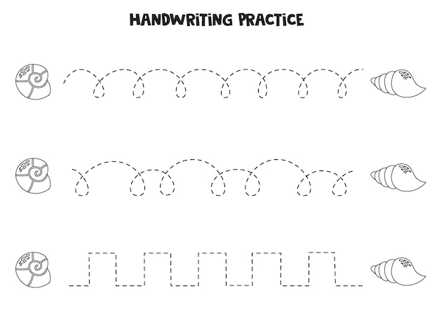 Tracing lines for kids Cute seashells Writing practice