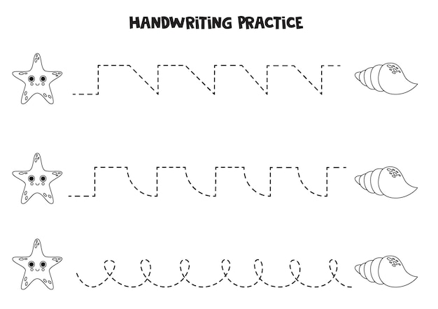 Tracing lines for kids Cute starfish and seashell Writing practice