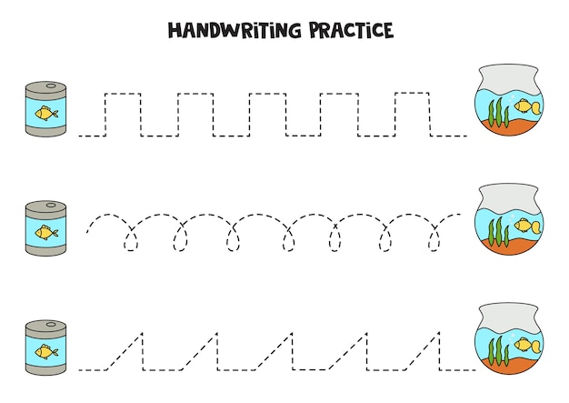 Tracing lines for kids Fish tank Writing practice