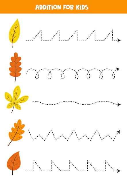 Tracing lines for kids Hand drawn autumn leaves Writing practice