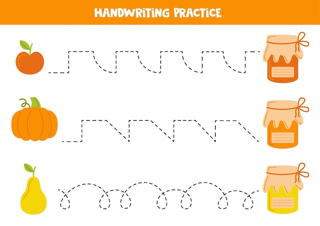 Tracing lines for kids Hand drawn jams from fruits Writing practice