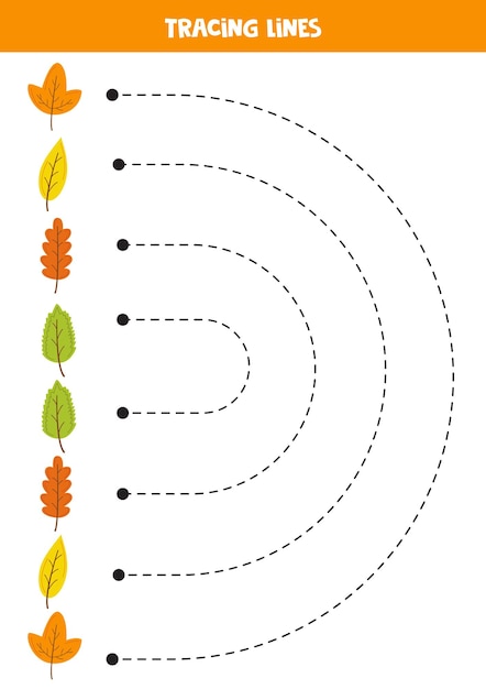 Tracing lines for kids Hand drawn leaves Writing practice