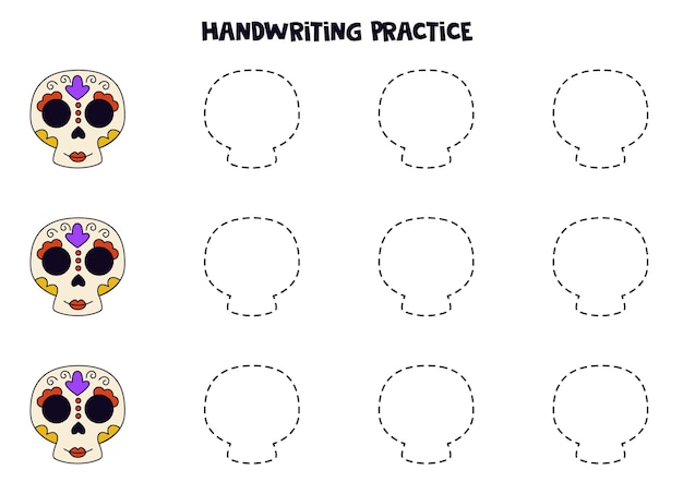 Tracing lines for kids Hand drawn skull Writing practice