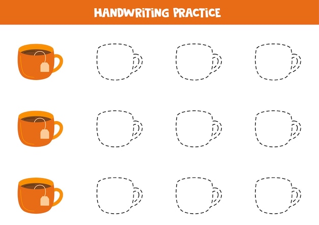 Tracing lines for kids Hand drawn tea cups Writing practice