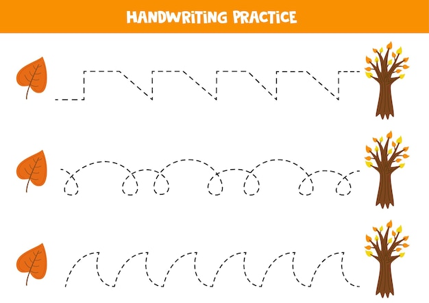 Tracing lines for kids Hand drawn trees and leaves Writing practice