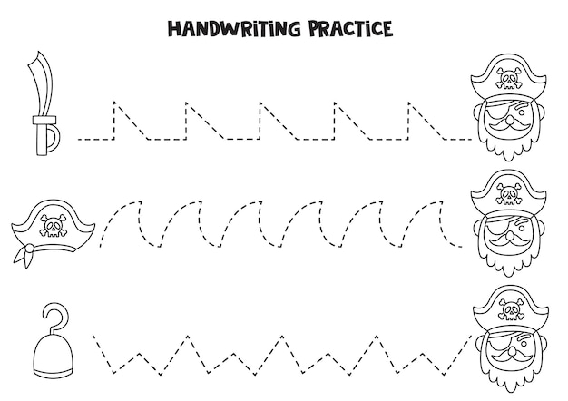 Tracing lines for kids Pirate elements Writing practice