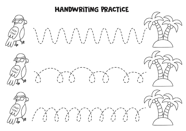 Tracing lines for kids Pirate parrot Writing practice