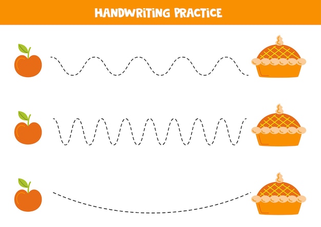 Tracing lines for kids with apple pies Handwriting practice