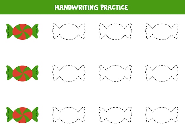 Tracing lines for kids with Christmas candies Writing practice