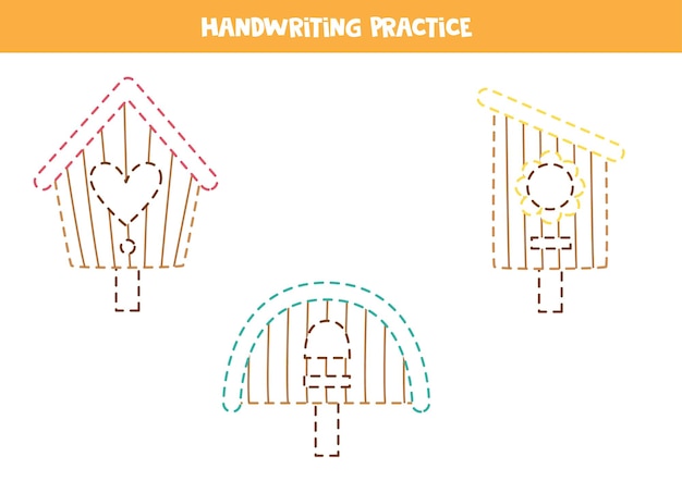 Tracing lines for kids with colorful bird houses Handwriting practice