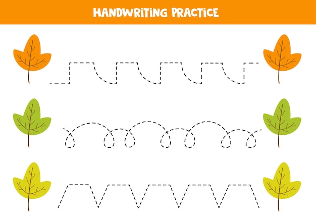 Tracing lines with autumn leaves. Writing practice.