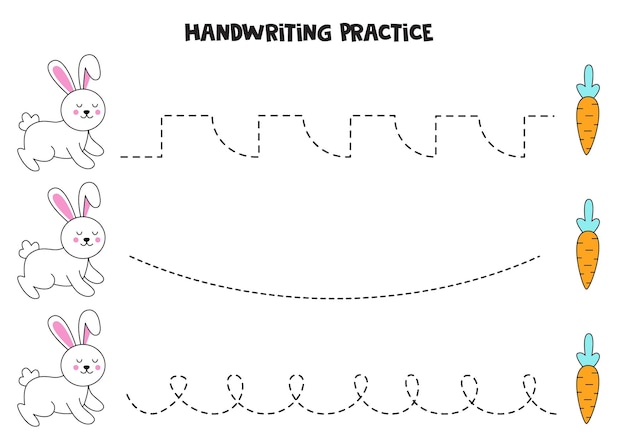 Tracing lines with cute rabbit and carrot Writing practice