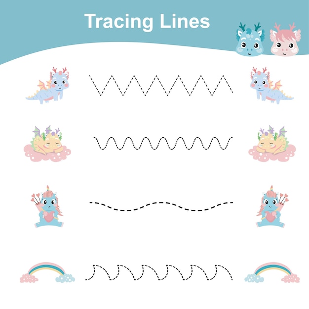 Tracing Lines Worksheet for children Printable activity page for kids Learning Game