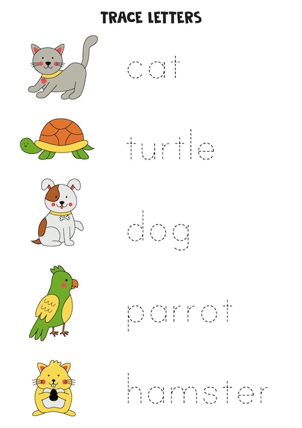 Tracing names of cute pets Writing practice