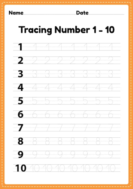 Vector tracing number 110 worksheet for kindergarten and preschool kids for educational handwriting