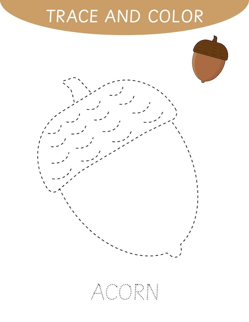 Tracing practice Trace and color the acorn Fall educational activity for preschool kids