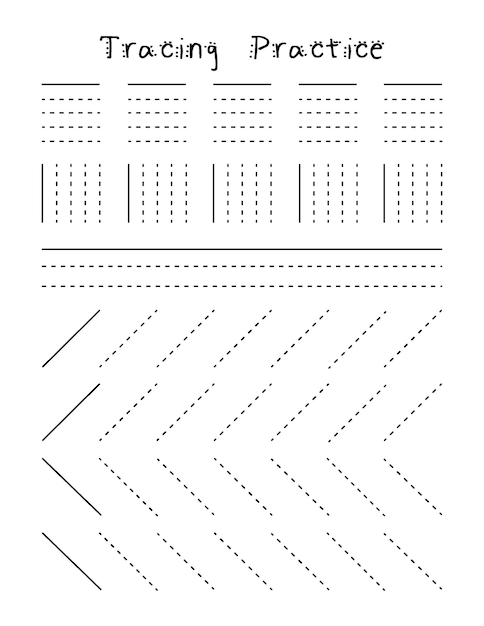 Tracing practice worksheet for preschool kids. Handwriting activity. Fine Motor Skills. Educational