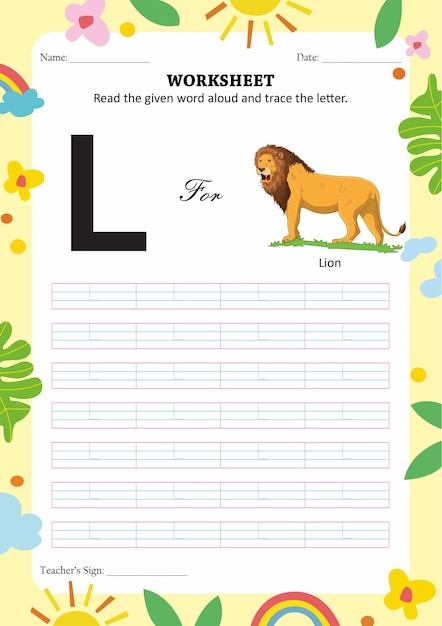 Tracing and reading worksheet for kids letter L