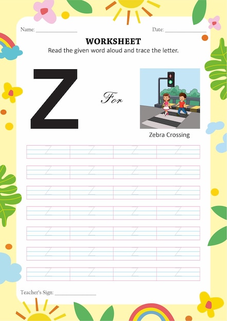 Tracing and reading worksheet for kids letter z