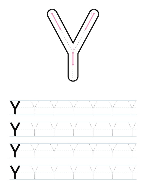 Tracing uppercase letter y worksheet for kids