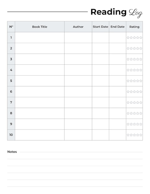 Tracking sheet for reading books