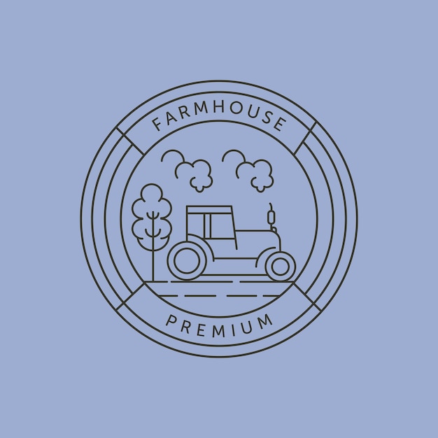 Tractor farm house line art logo vector symbol illustration design